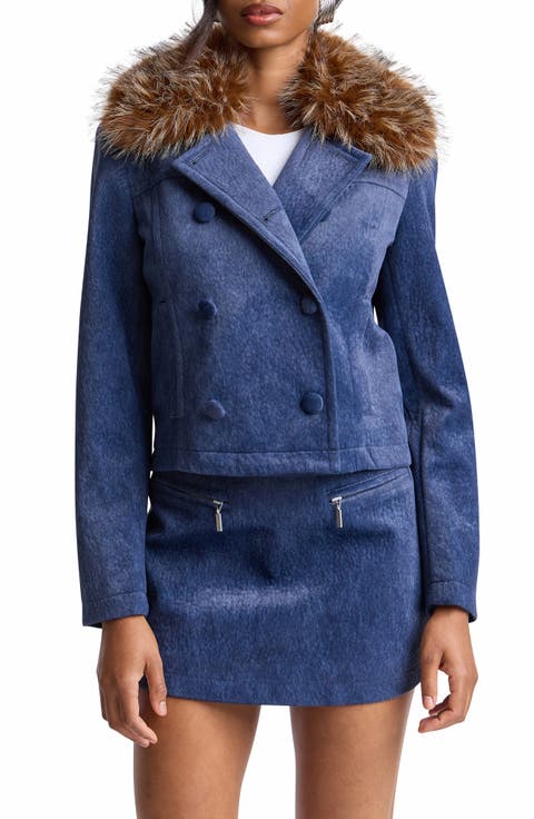 Faux Fur Collar Double Breasted Jacket