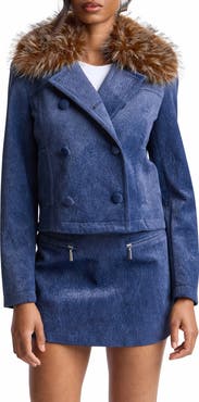 Avec Les Filles Faux Fur Collar Double Breasted Jacket