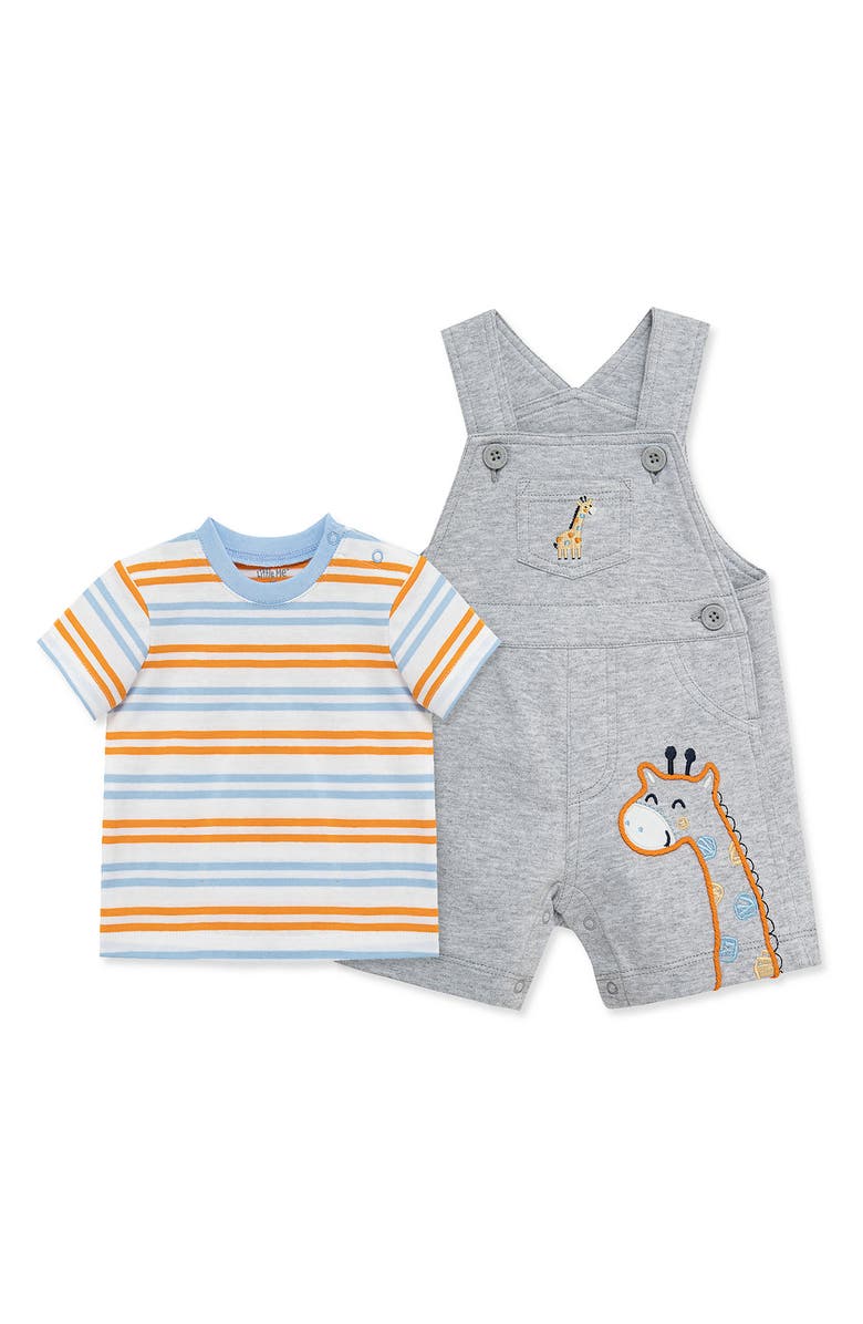 Little Me Stripe T-Shirt & Giraffe Shortall Set, Main, color, Grey