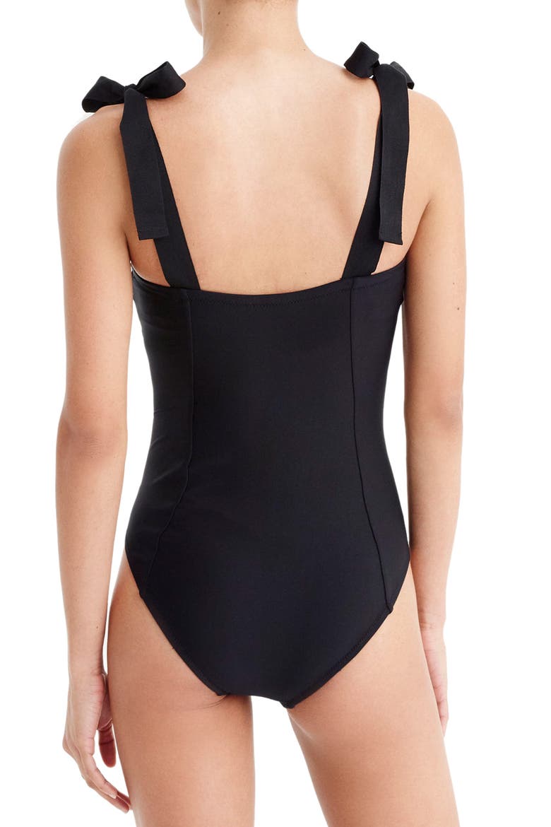 Grosgrain Tie Shoulder One-Piece Swimsuit, Alternate, color, BLACK