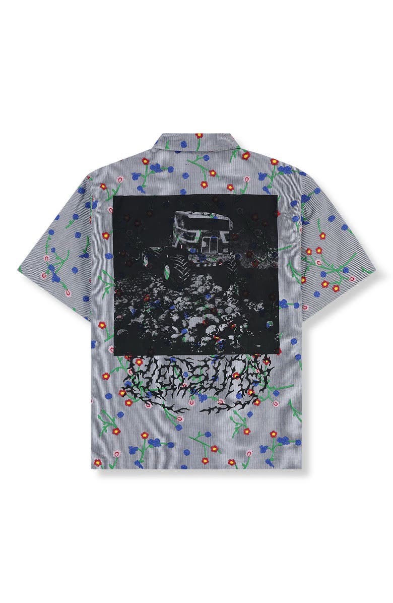 PLEASURES Pile Stripe Short Sleeve Button-Up Shirt, Alternate, color, Blue Multi