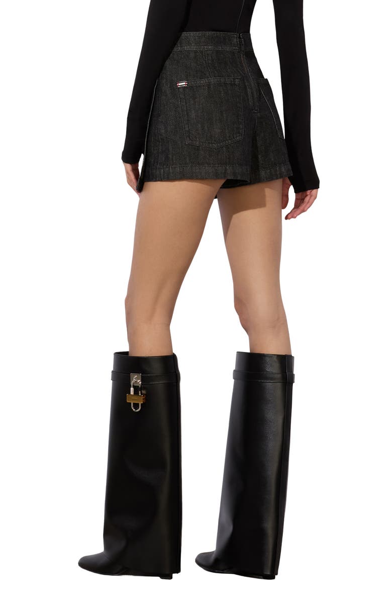 Alice + Olivia Lakelyn Wrap Front Denim Skort, Alternate, color, Maya Charcoal Black