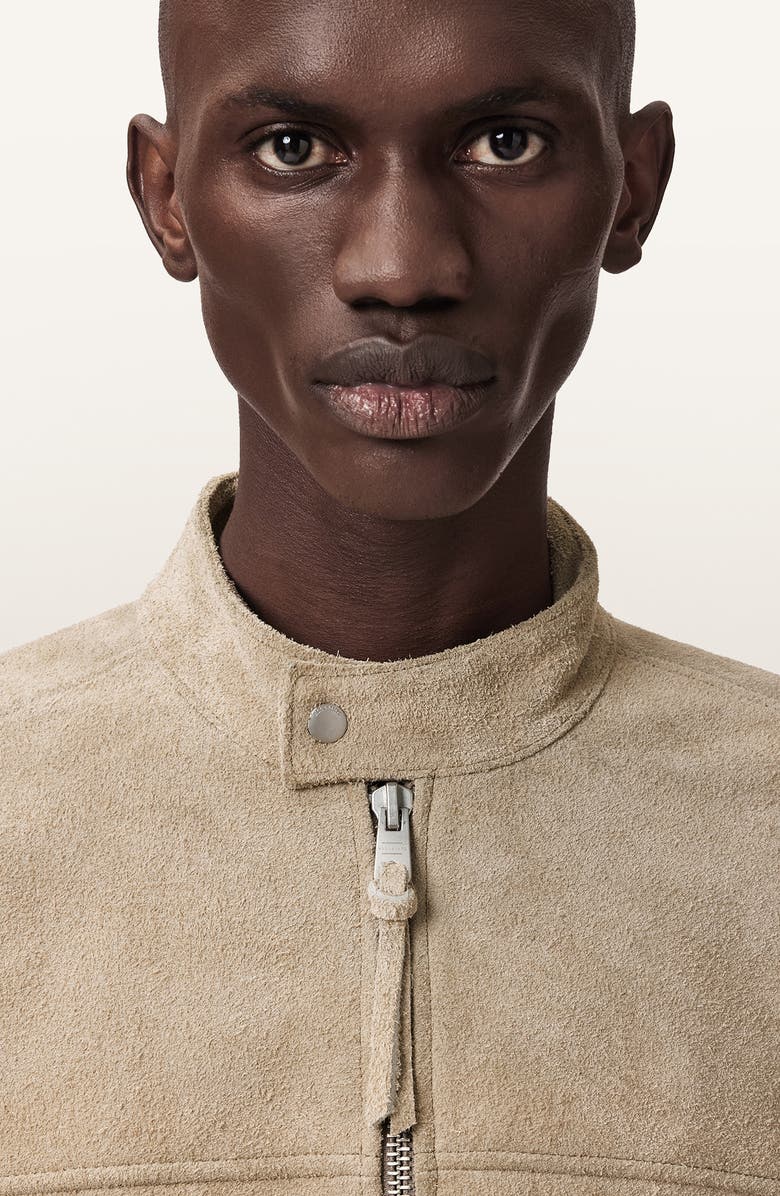 AllSaints Felix Suede Racer Jacket, Alternate, color, Dune Brown