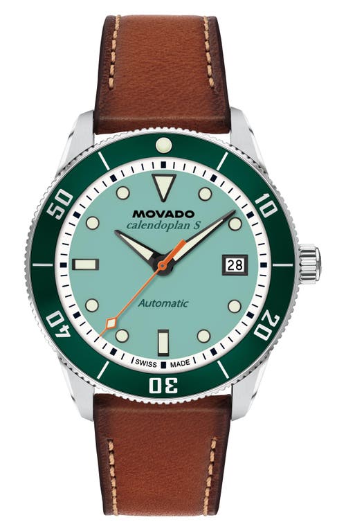 Movado Calendoplan Leather Strap Watch, 40mm in Blue 