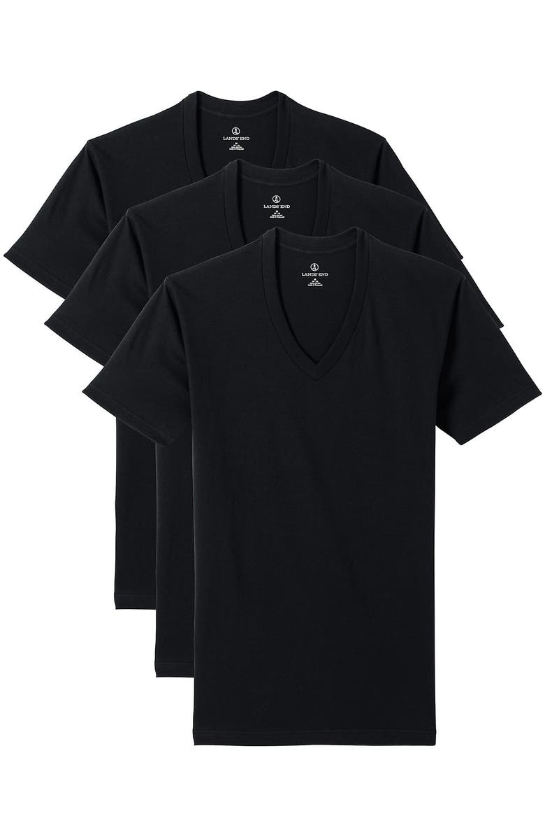 Lands' End V-Neck Undershirt 3 Pack, Alternate, color, Black