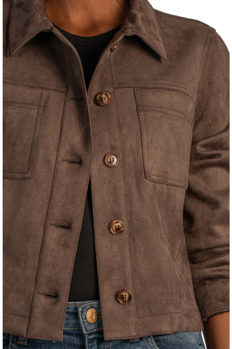 Matilda Crop Faux Suede Trucker Jacket, Alternate, color, ALMOND