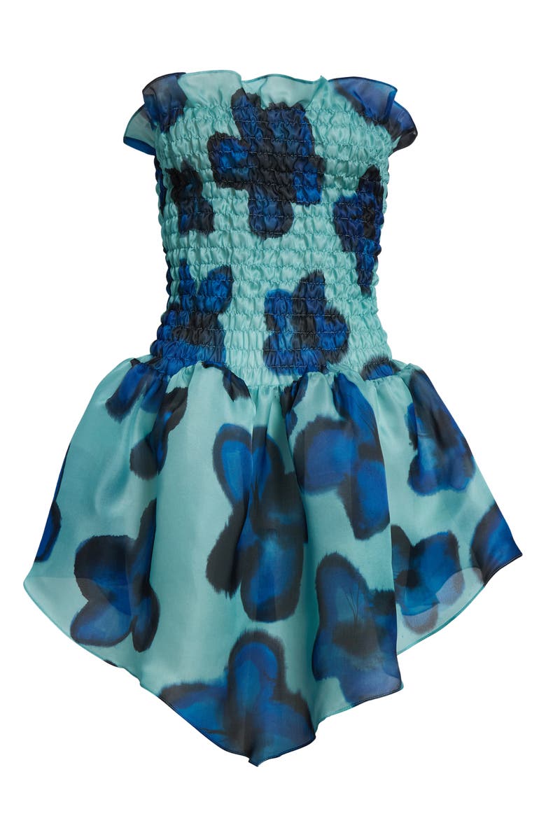 CONNER IVES Shirred Silk Organza Drop Waist Minidress, Alternate, color, Teal