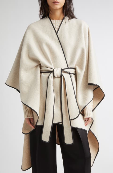 Leather Piped Wool & Cashmere Belted Cape