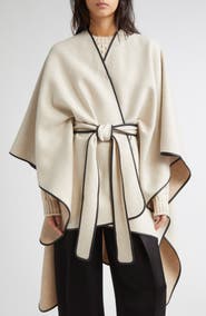 Johnstons of Elgin Leather Piped Wool & Cashmere Belted Cape