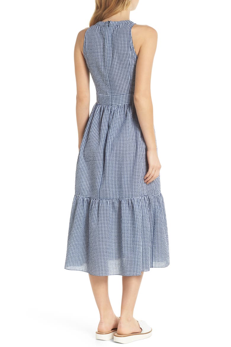 Ardith Gingham Fit & Flare Midi Dress, Alternate, color, BLUE/ WHITE