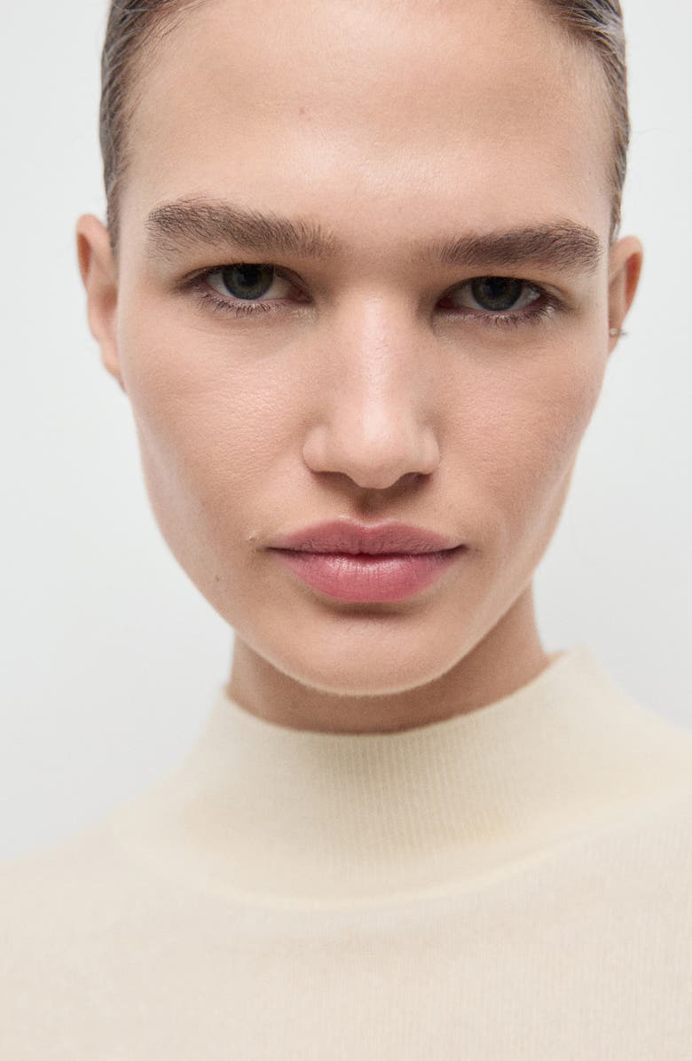 MANGO Mock Neck Cashmere Sweater, Alternate, color, Ecru