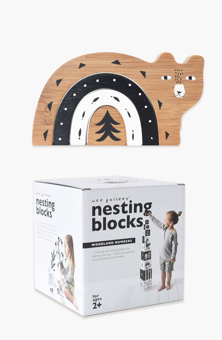 Wee Gallery Woodland Nesting Blocks and Wooden Nesting Bear Bundle, Main, color, Woodland