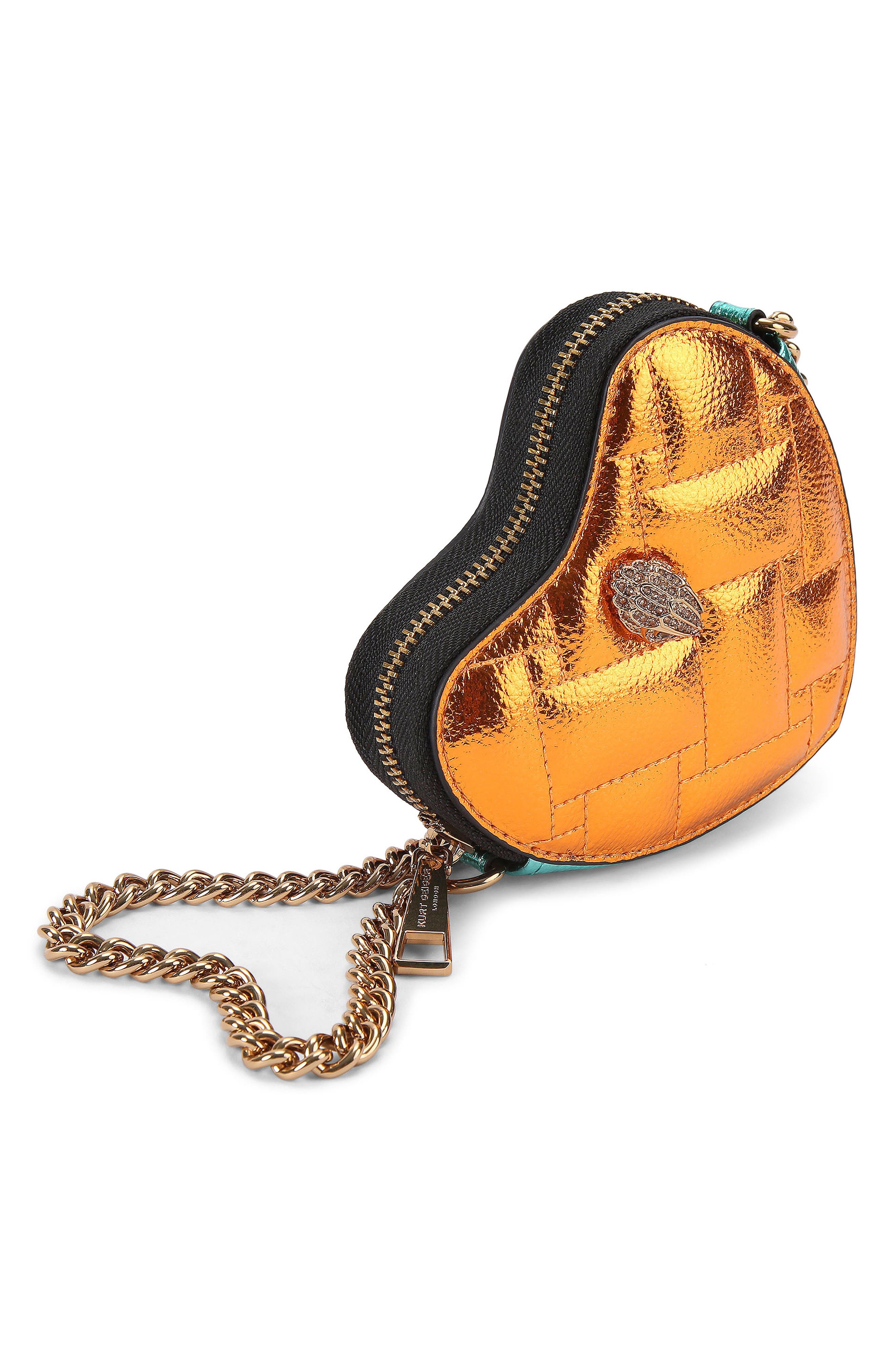Kurt Geiger London Micro Heart Leather Crossbody Bag, Alternate, color, Orange Shimmer