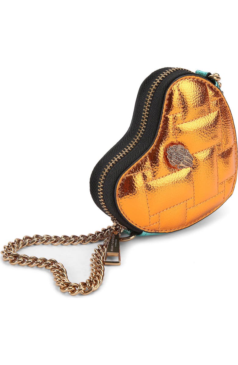 Kurt Geiger London Micro Heart Leather Crossbody Bag, Alternate, color, Orange Shimmer