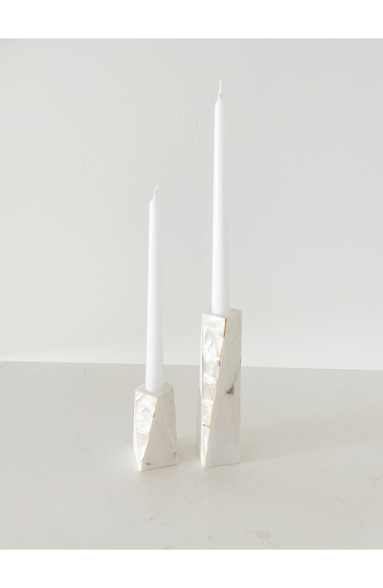 Anaya Marble Mother of Pearl Candle Holders, Alternate, color, White
