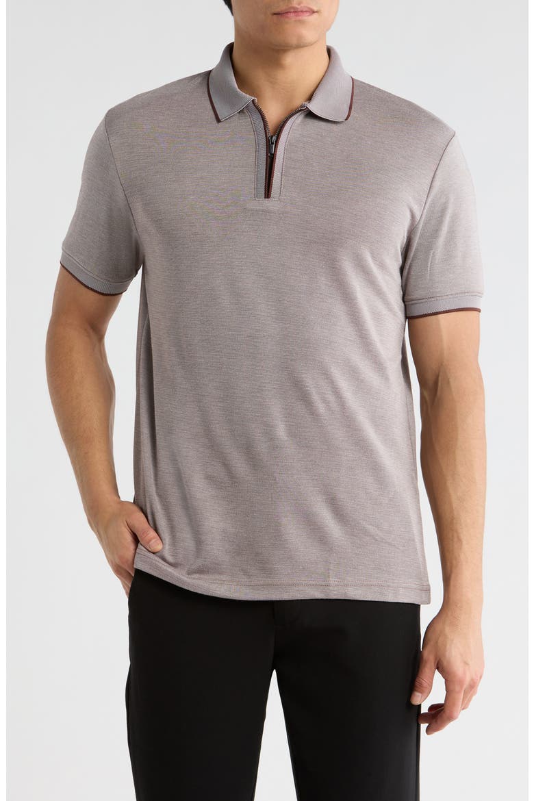 Brown With Tipping Short Sleeve Polo, Main, color, BROWN/GREY