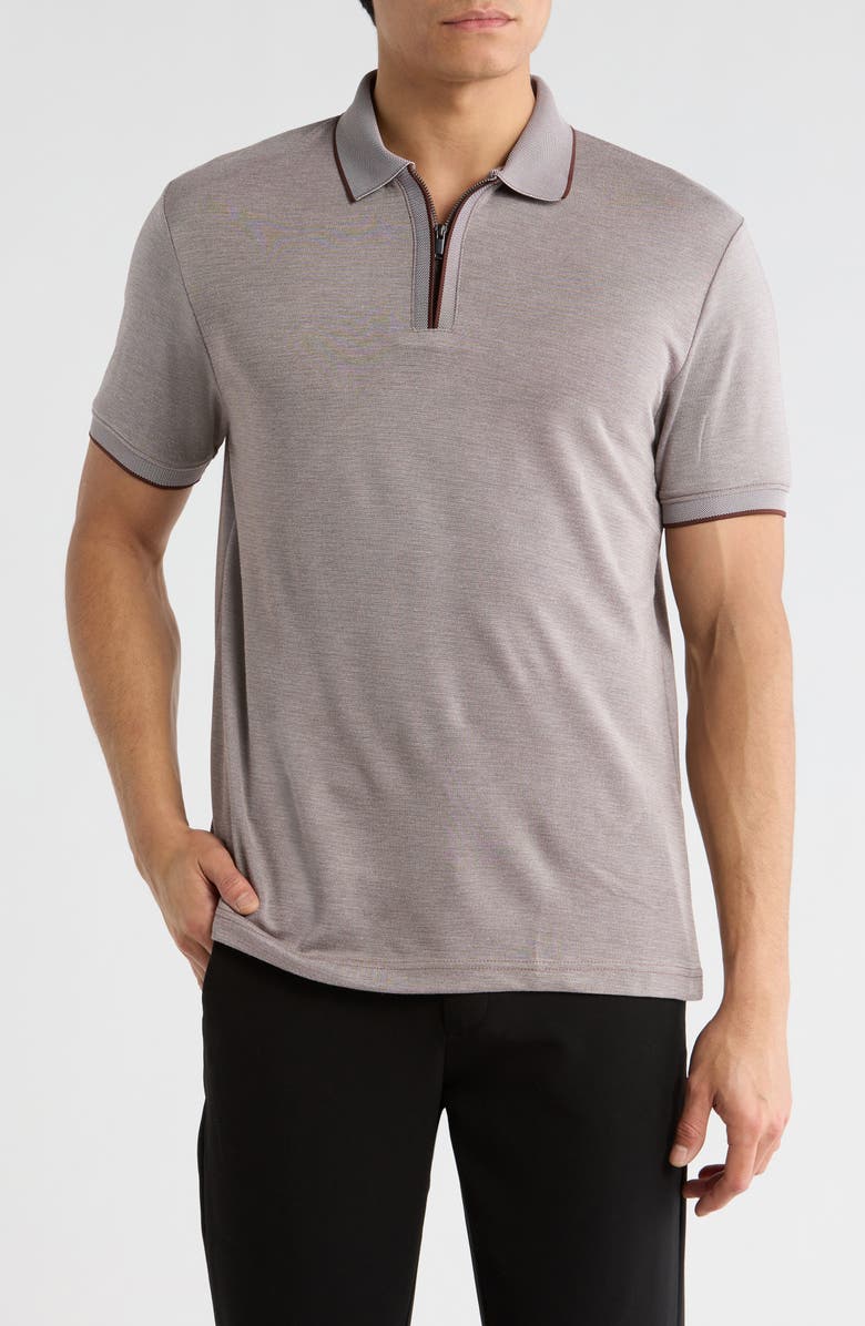 DENIM AND FLOWER Brown With Tipping Short Sleeve Polo, Main, color, Brown/Grey