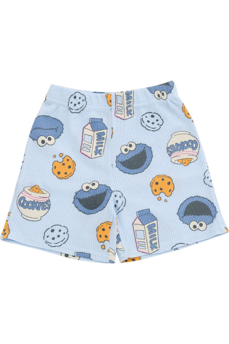 Cookie Monster Boys' T-Shirt and Waffle Shorts Set, Alternate, color, Ivory Blue Cookie