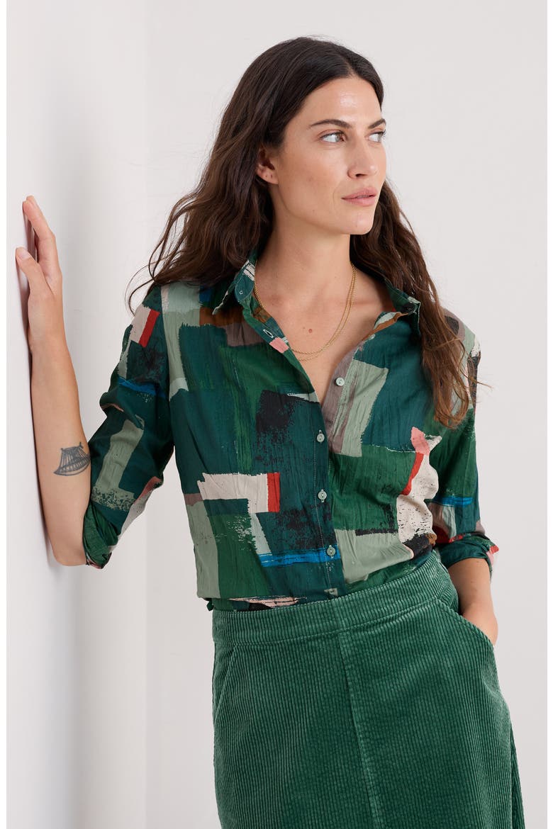 Larissa Printed Organic Cotton Button-Up Shirt, Alternate, color, AERIAL FIELD COPPICE