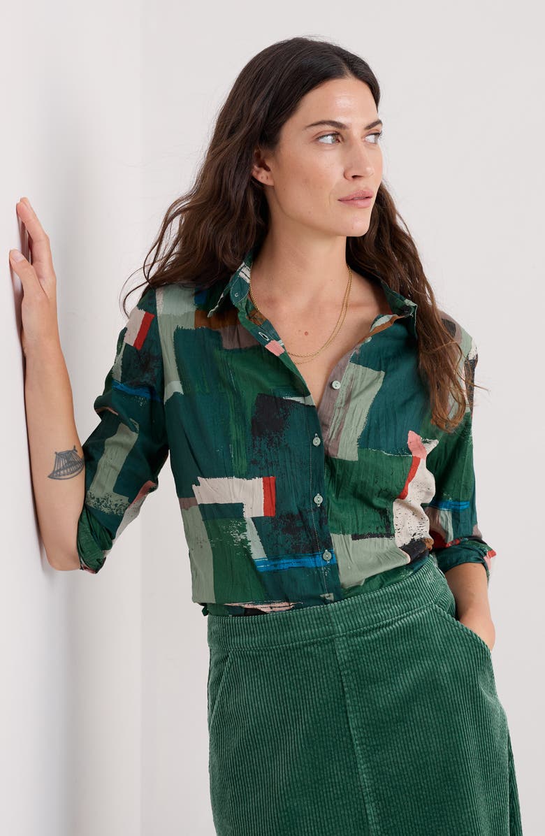 Seasalt Cornwall Larissa Printed Organic Cotton Button-Up Shirt, Alternate, color, Aerial Field Coppice