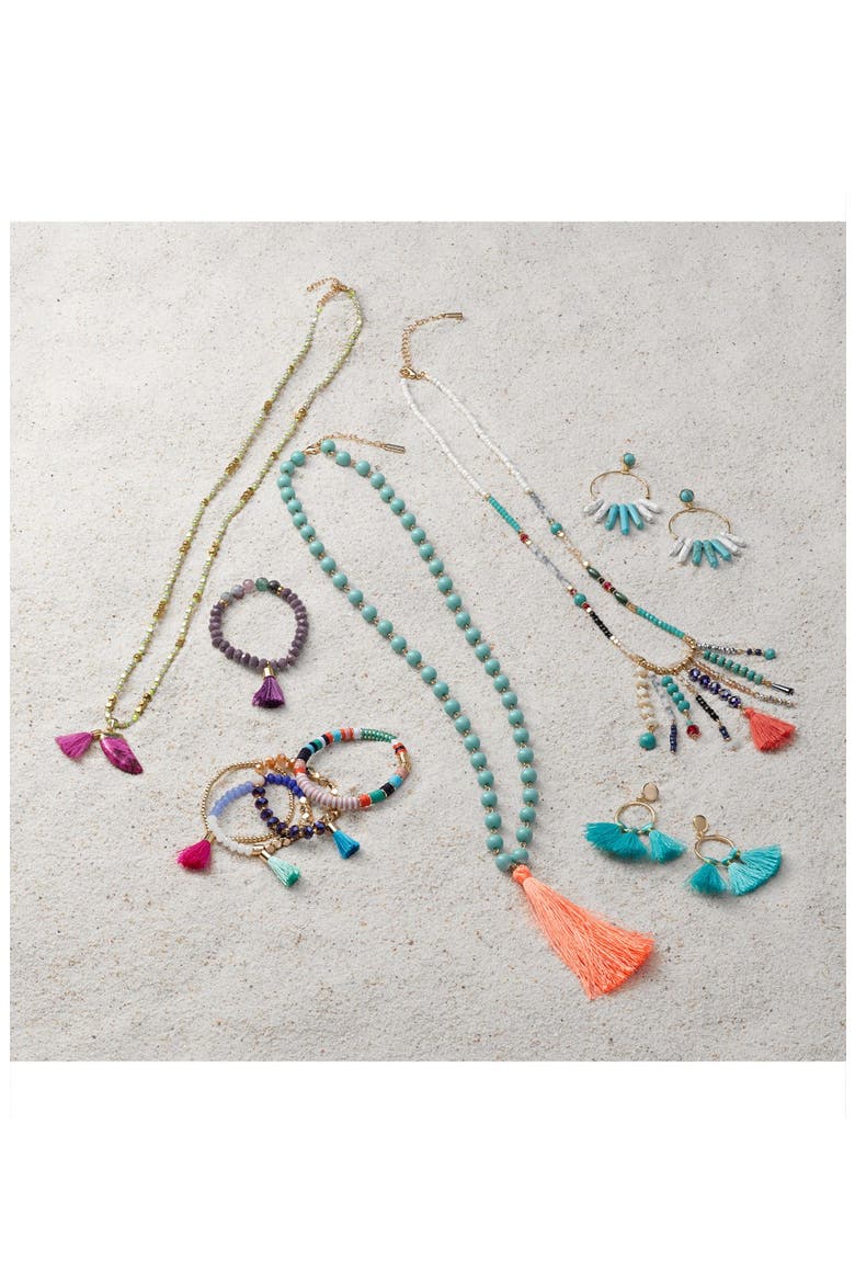 'Congo' Beaded Tassel Necklace, Alternate, color, TURQUOISE/ GOLD