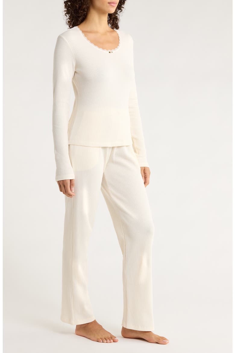 Claire Waffle Knit Pajamas, Alternate, color, ECRU