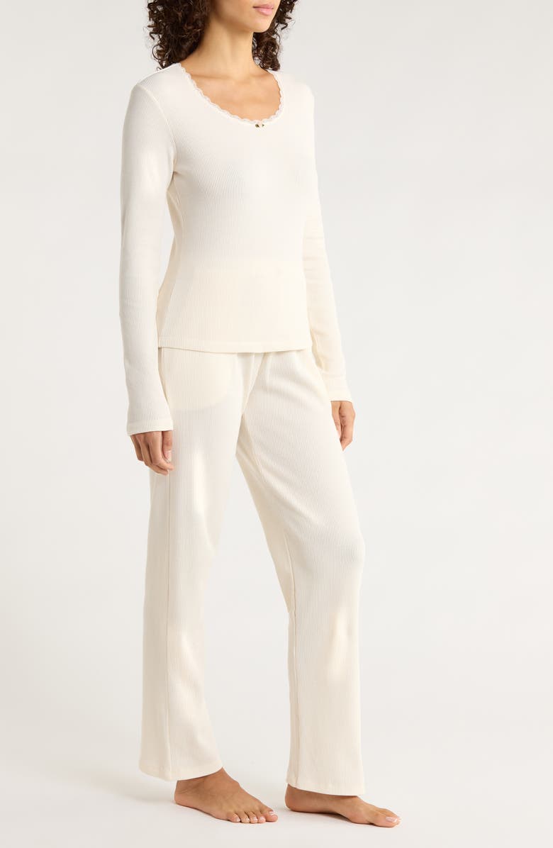 Papinelle Claire Waffle Knit Pajamas, Alternate, color, Ecru