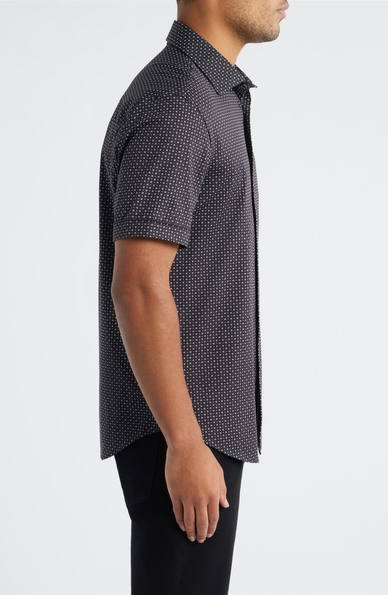 Bugatchi Miles OoohCotton<sup>®</sup> Print Short Sleeve Button-Up Shirt, Alternate, color, Black