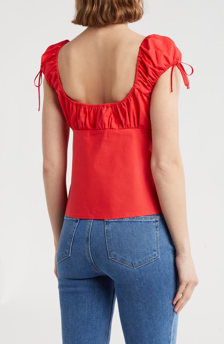 Elodie Shirred Cap Sleeve Cotton Crop Top, Alternate, color, Red