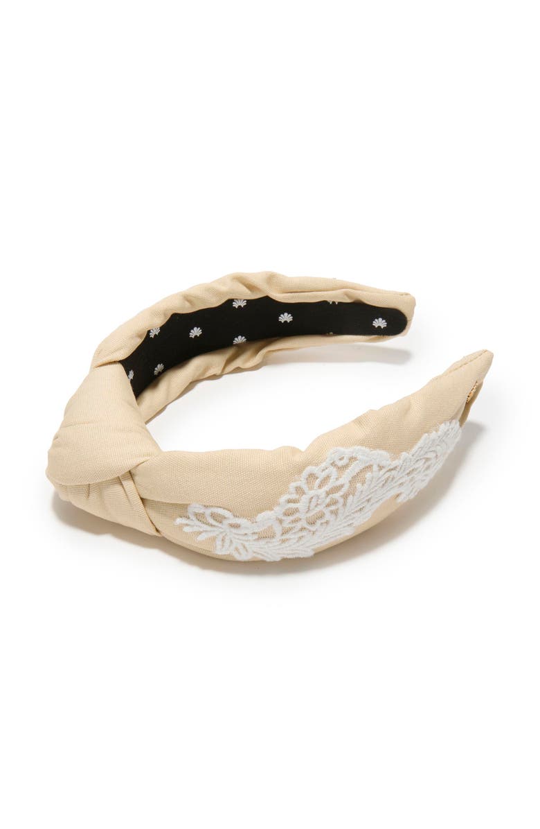 Lele Sadoughi Knotted Embroidered Lace Headband, Main, color, Oatmeal 250