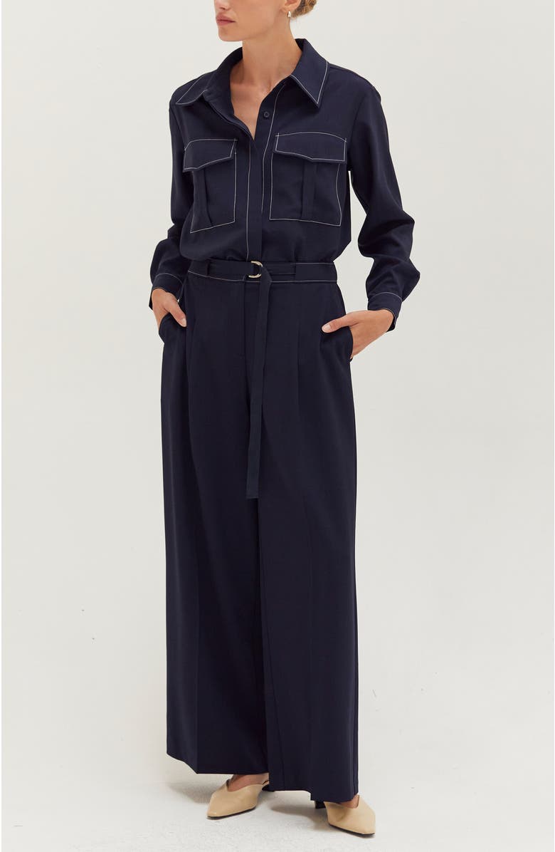 CRESCENT Contrast Stitch Belted Trousers, Alternate, color, Midnight Blue