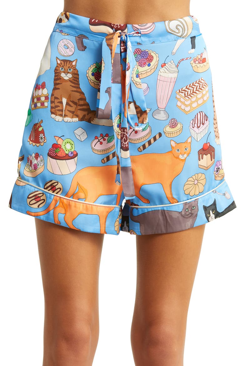 Cat Cafe Short Pajamas, Alternate, color, BLUE/ PINK