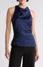 Renee C Open Back Ruched Satin Top