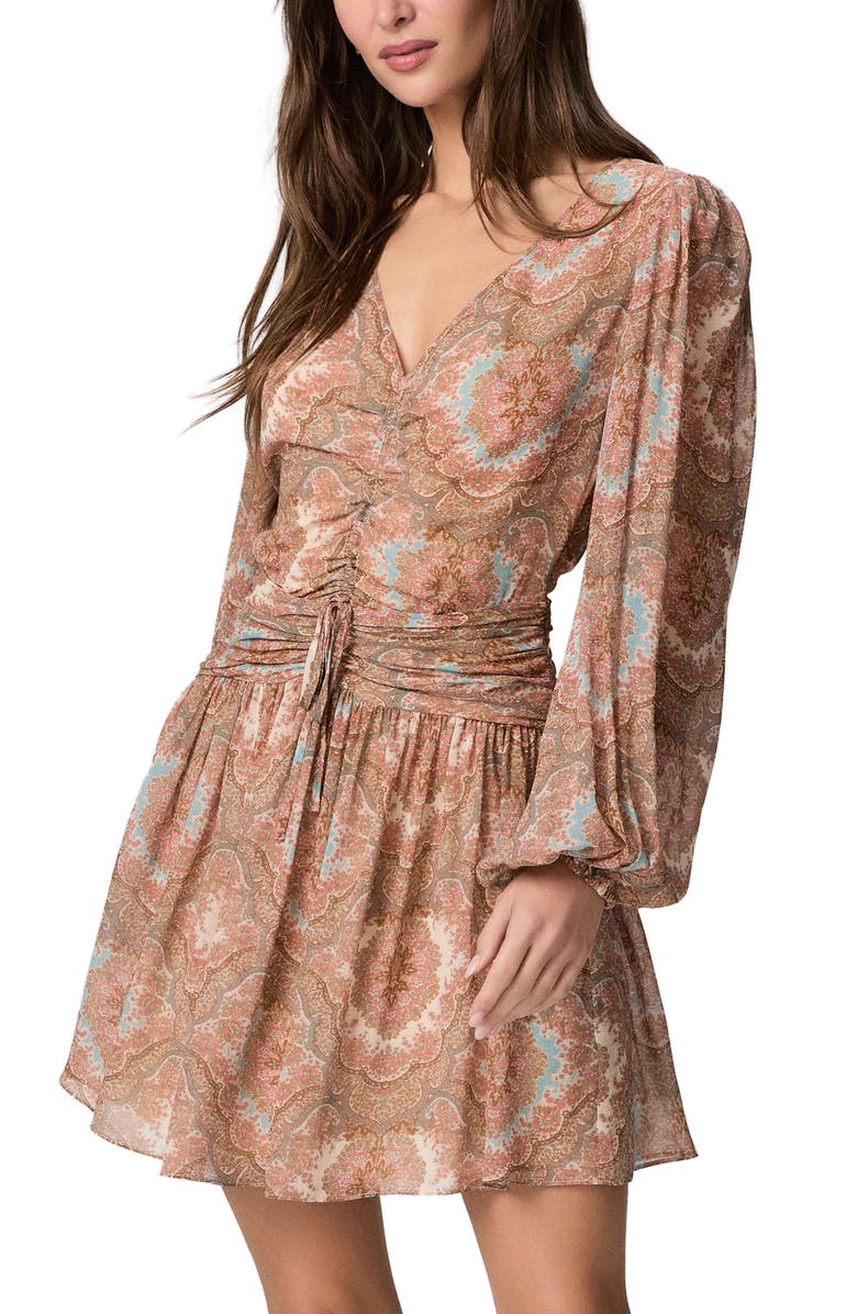 PAIGE Lainey Paisley Long Sleeve Silk Minidress, Alternate, color, Beige/ Surf Multi