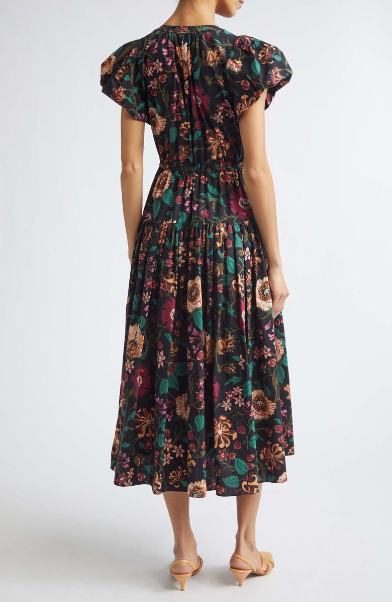 Ulla Johnson Marin Floral Cotton Midi Dress, Alternate, color, Dahlia