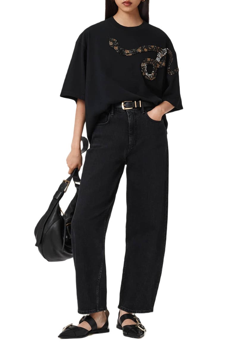 Ouros Amelie Embellished Cotton T-Shirt, Alternate, color, BLACK