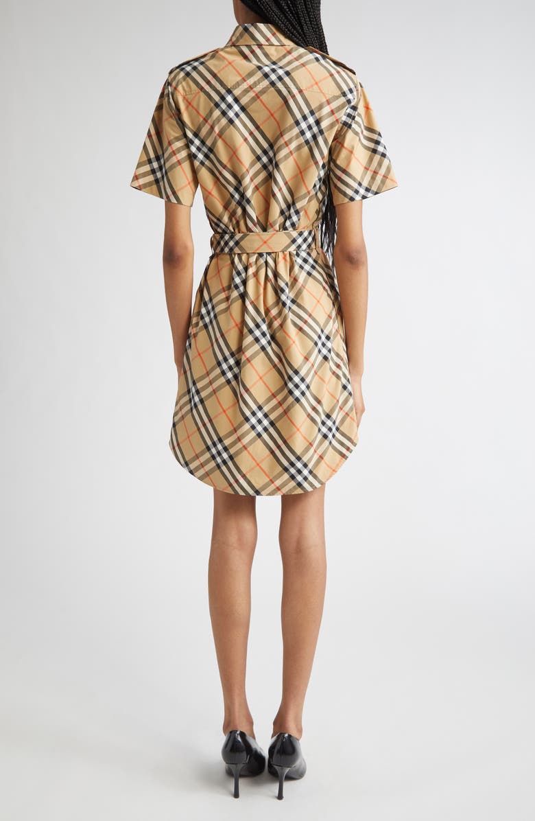 Burberry Check Cotton Belted Shirtdress, Alternate, color, Sand Ip Check