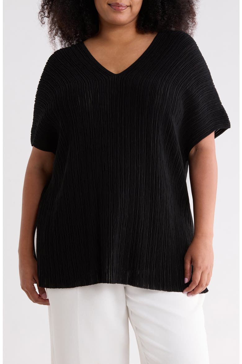 Ottoman Stitch Short Sleeve Sweater, Main, color, BLACK