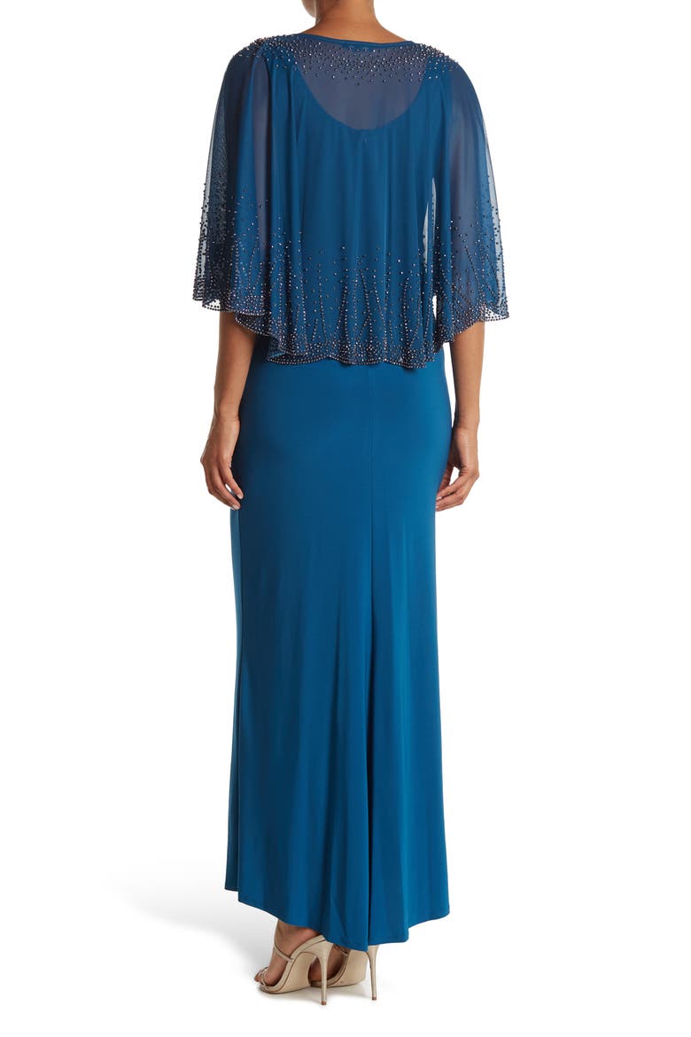Beaded Capelet Gown, Alternate, color, PEACOK