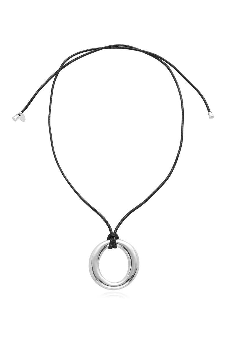 Circle Pendant Cord Necklace, Main, color, BLACK