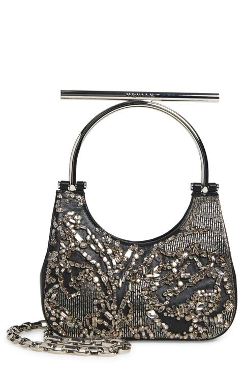 Mini T-Bar Crystal & Bead Embellished Leather Evening Bag
