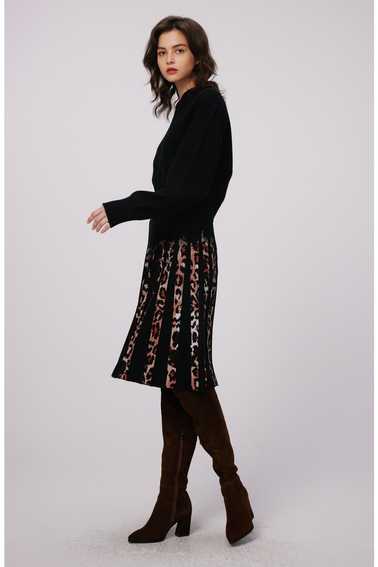 Hutch Animal Print Pleated Sweater Skirt, Alternate, color, JUNGLE CAT SM/BLACK