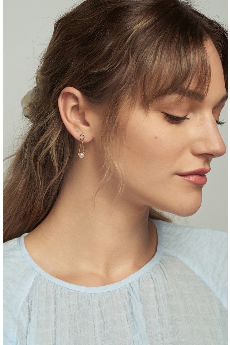 Hourglass Cultured Pearl Drop Earrings, Alternate, color, YELLOW GOLD