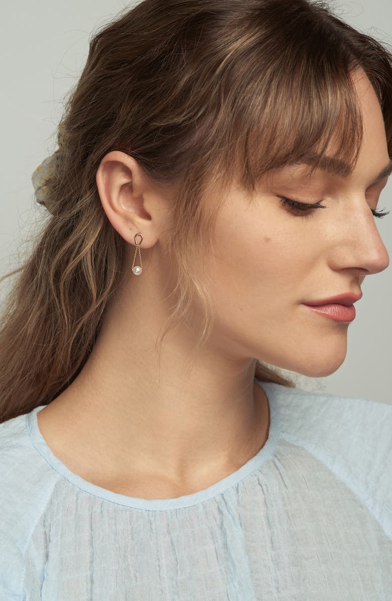 Poppy Finch Hourglass Cultured Pearl Drop Earrings, Alternate, color, Yellow Gold