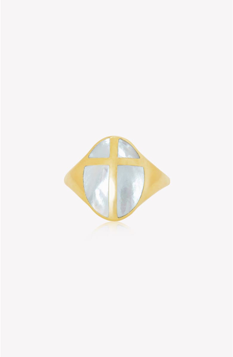 Rizen Jewelry Mother Of Pearl Cross Ring, Alternate, color, 18K Gold