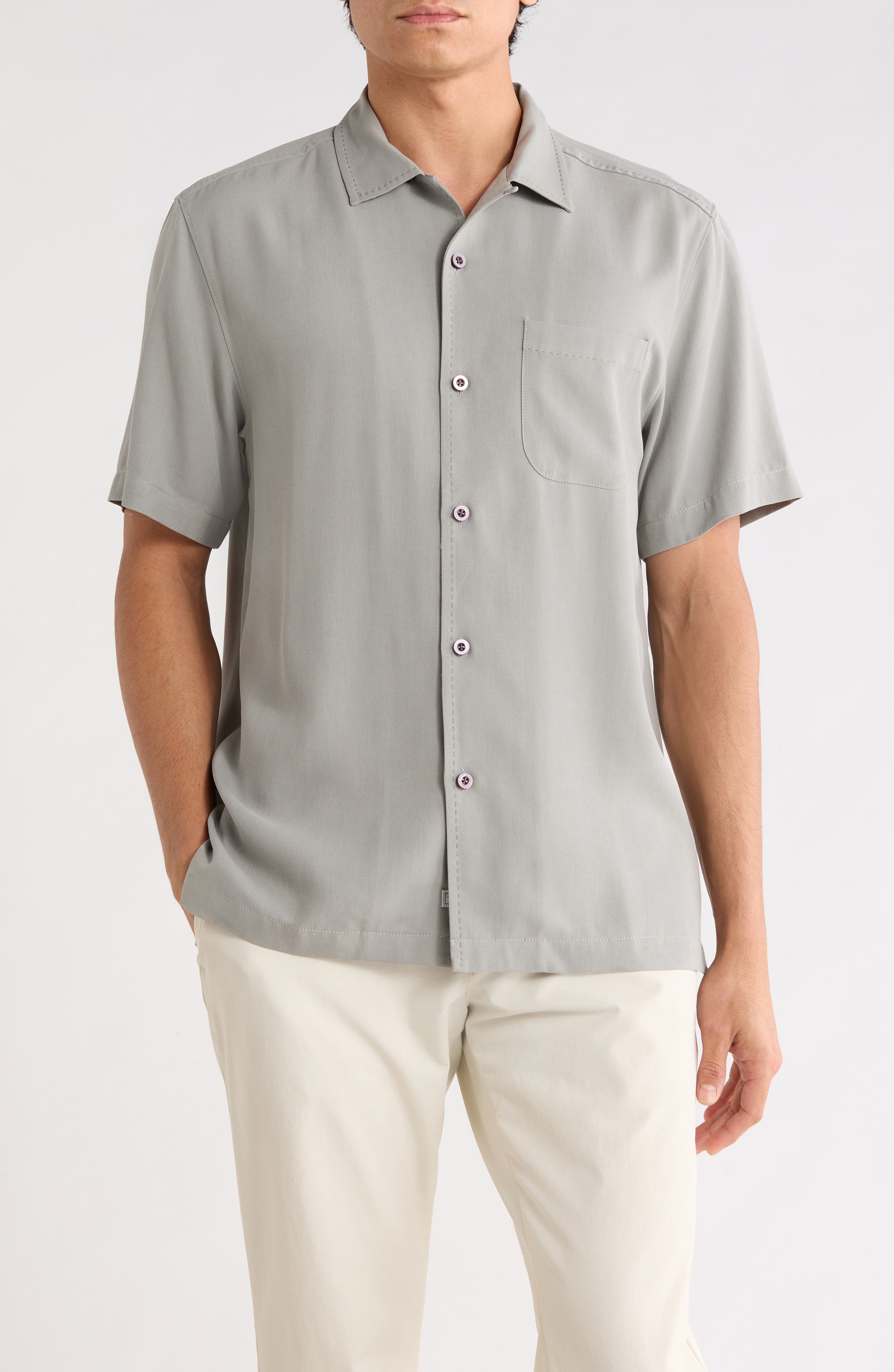 Tommy Bahama Herringbone Short Sleeve Silk Button-Up Camp Shirt
