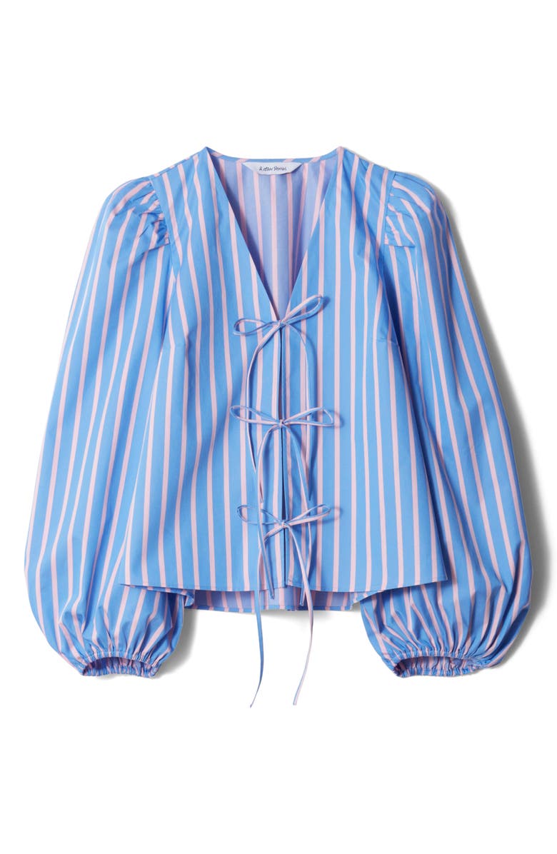 & Other Stories Ve Ariba Stripe Tie Front Top, Alternate, color, Blue Medium
