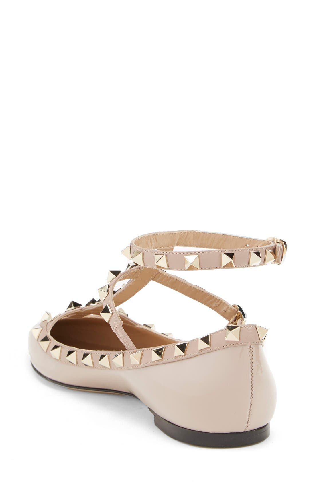 'Rockstud' T-Strap Flat, Alternate, color, BLUSHDNU