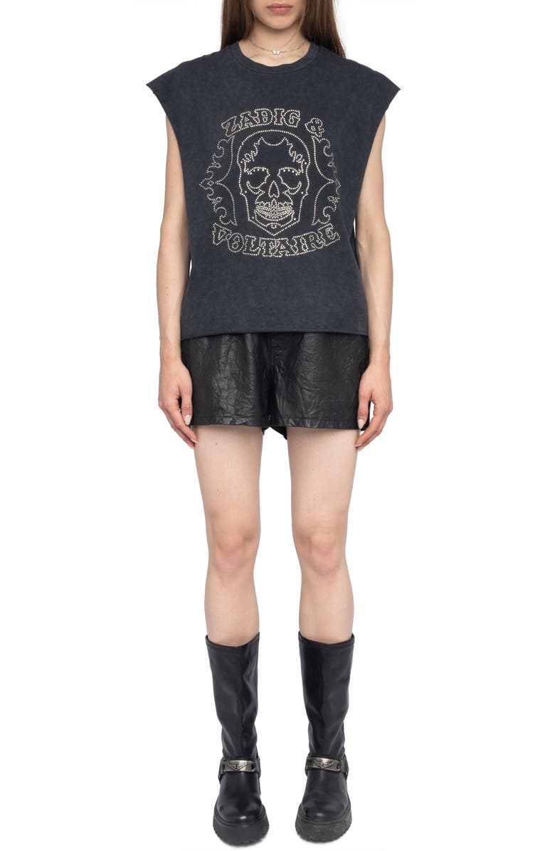 Zadig & Voltaire Cloe Strass Skull T-Shirt, Alternate, color, Black