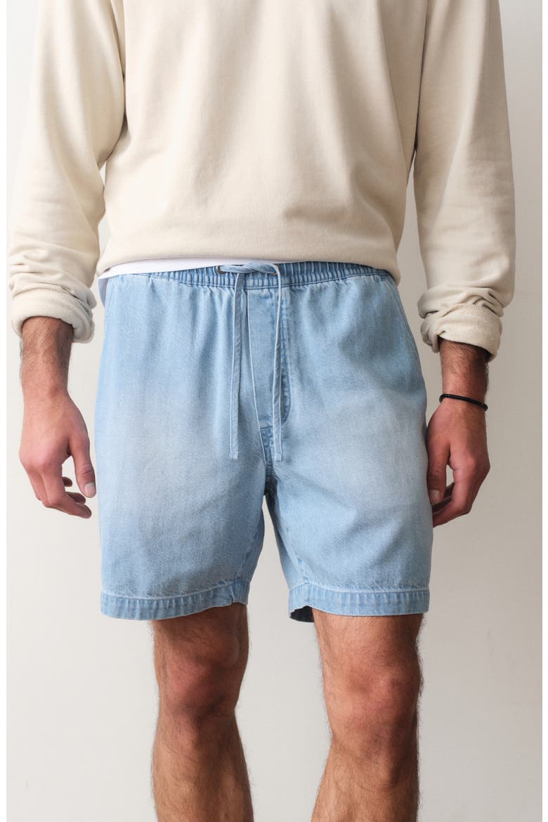 Saturaday Drawstring Denim Shorts, Alternate, color, LIGHTWASH